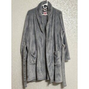 Juicy Couture Embossed‎ Luxe Soft Plush Robe Gray Pockets Long Sleeve EUC Sz S M